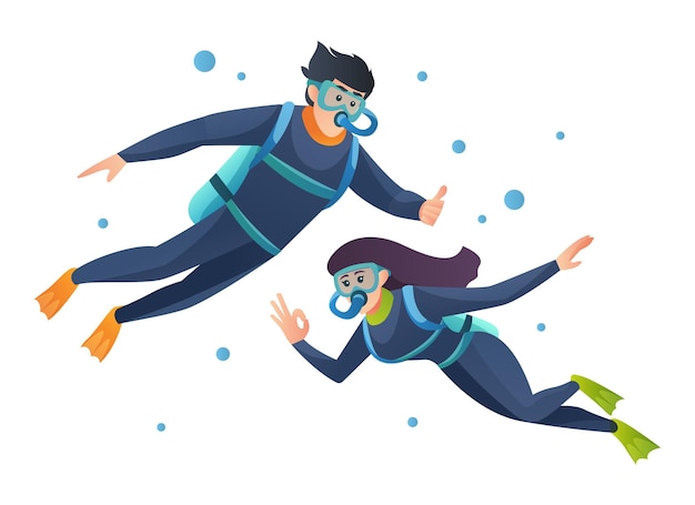 Couple diving together illustration