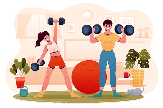 Couple doing home workout