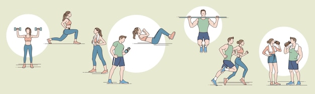 Couple doing various strength and aerobic exercises