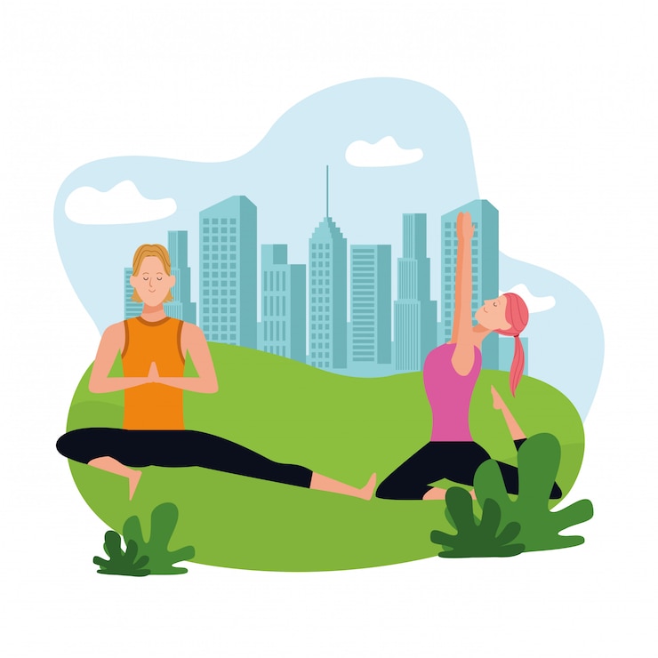 Vector couple doing yoga
