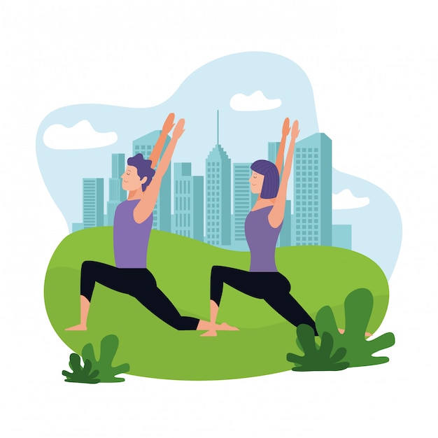 Vector couple doing yoga