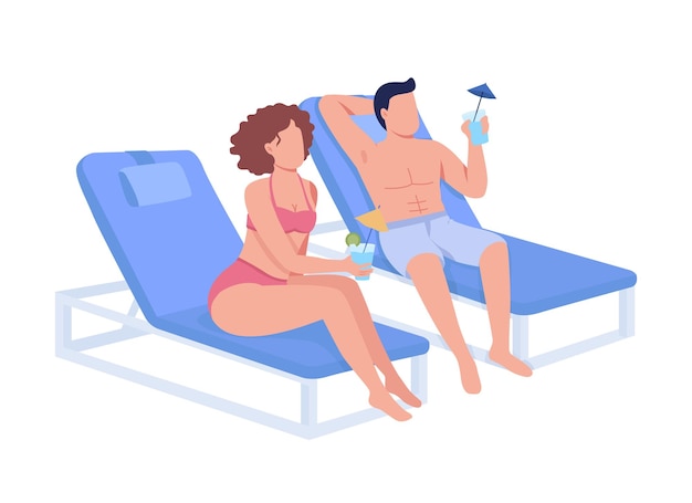 Couple drinking cocktails and relaxing together semi flat color vector characters Sitting figures Full body people on white Simple cartoon style illustration for web graphic design and animation