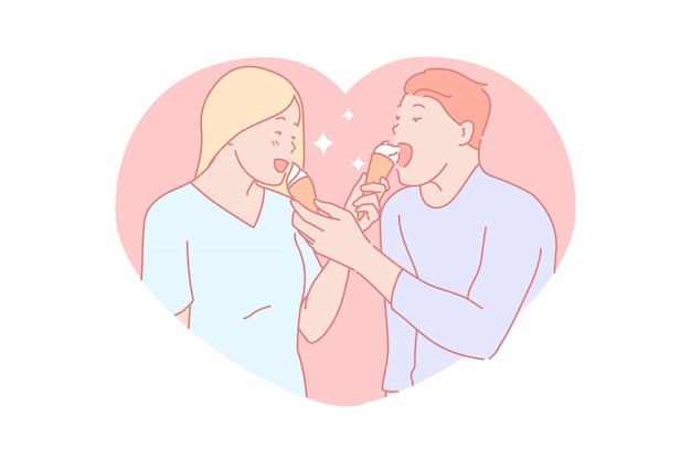 couple eating dessert together illustration