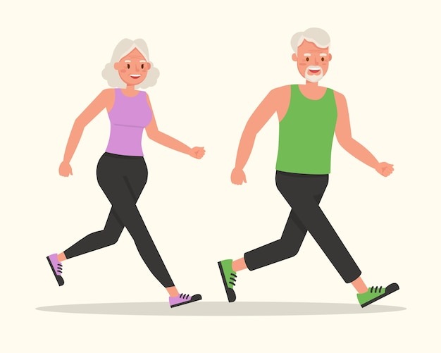 Vector couple elderly running character