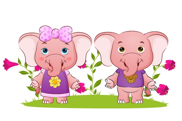 The couple elephant is standing and giving the greeting   illustration