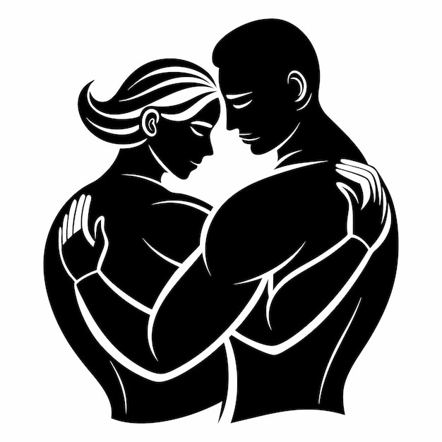 a couple embrace in front of a white background