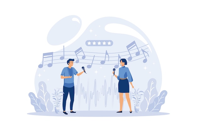 Vector couple emotionally singing songs isolated cartoon vector illustration