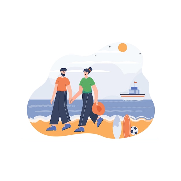 Couple enjoying at beach Concept illustration