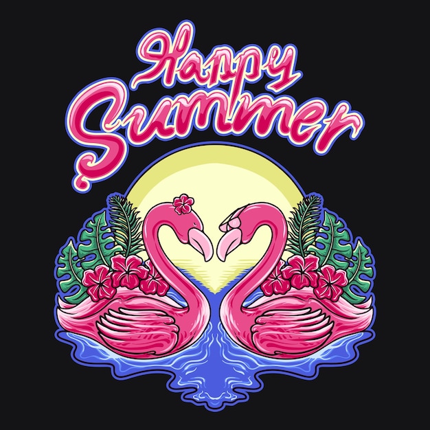 Couple flamingo summer vector illustration