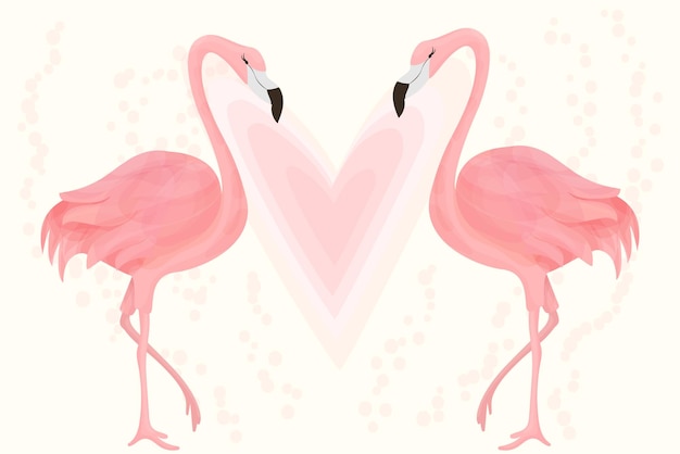 Couple flamingos with a heart tropical print for wedding invitation birthday holiday greeting card