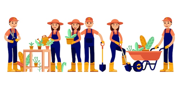 Couple gardening activity modern   illustration