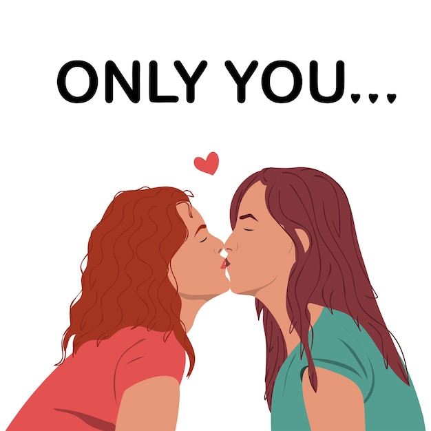 Vector couple gay women kissing