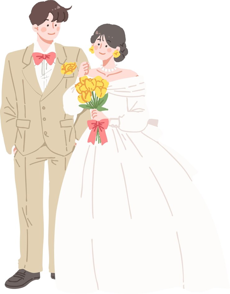 Vector 결혼하는 커플 행복한 표정