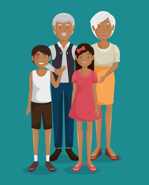 Vector couple of grand parents with granddaughter