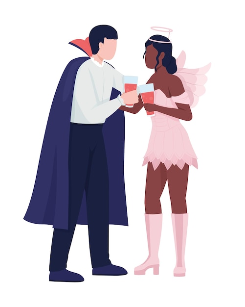 Couple in halloween costumes semi flat color vector characters