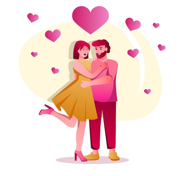 Couple happy together flat character concept for web design lovers man and woman hugs