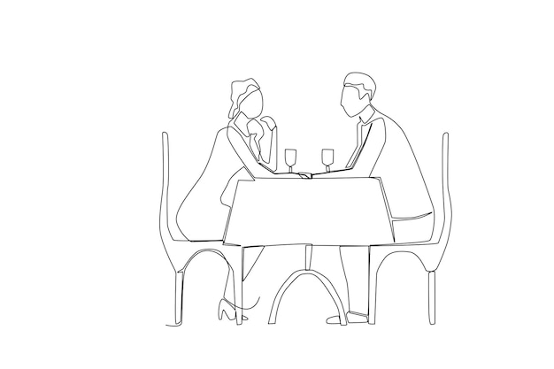 Una coppia che ha un appuntamento per una cena di riunione nella linea artistica del nuovo anno