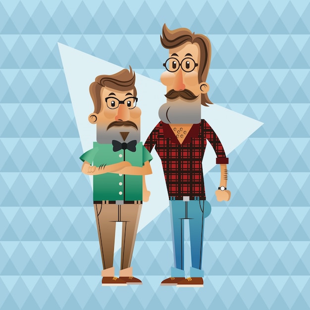 Vector couple of hipster men cartoon