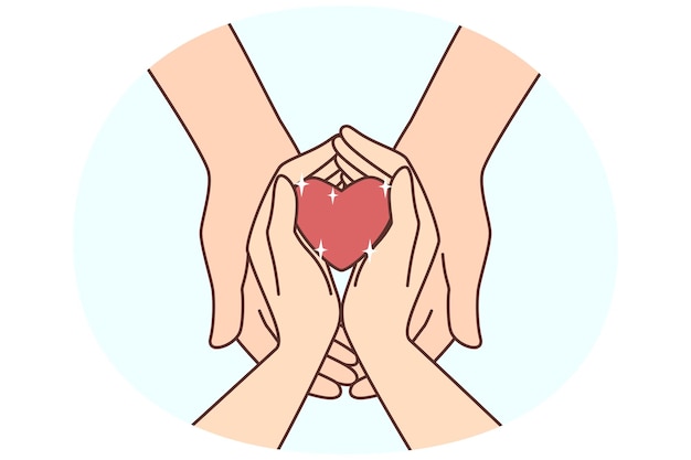 Vector couple hold heart in hands