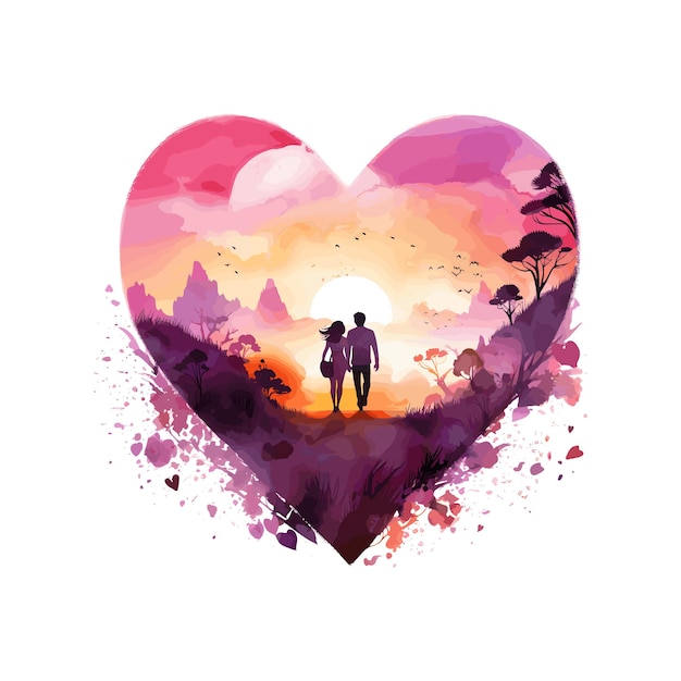 Premium Vector | The couple holding hands in front of cinematic sunset ...