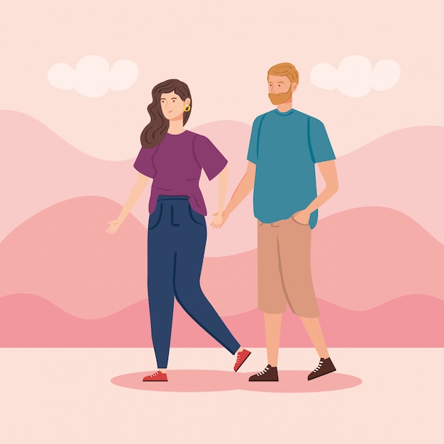 Couple holding hands in landscape