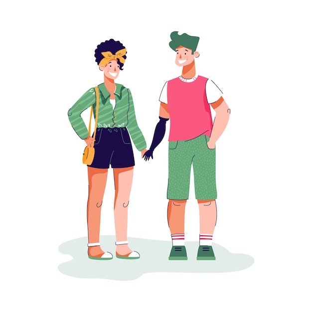 Vector couple holding hands outdoors