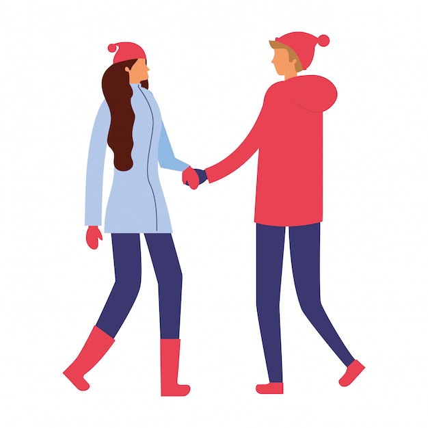 Vector couple holding hands with winter clothes