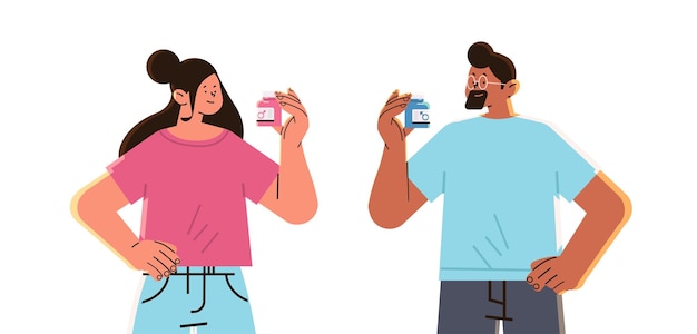 Вектор Пара держит оральные контрацептивы синие и розовые таблетки для эрекции противозачаточные таблетки концепция профилактики вич и спида предмет для расслабления секса и хорошего самочувствия горизонтальная векторная иллюстрация