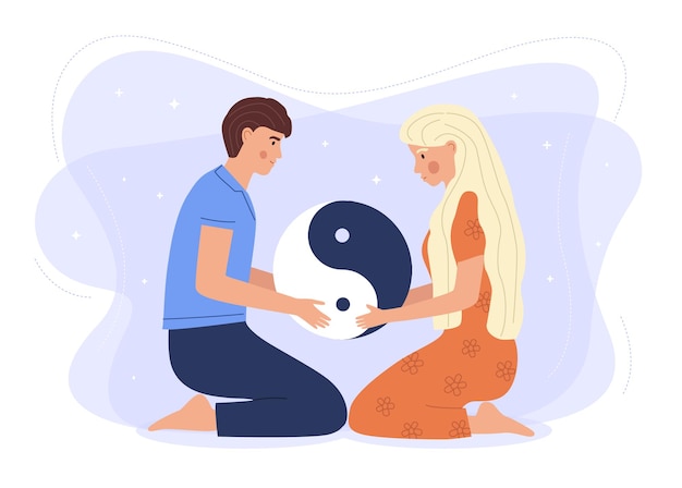 Couple holding yin yang symbol.