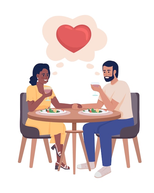 Couple in hotel restaurant semi flat color vector characters
