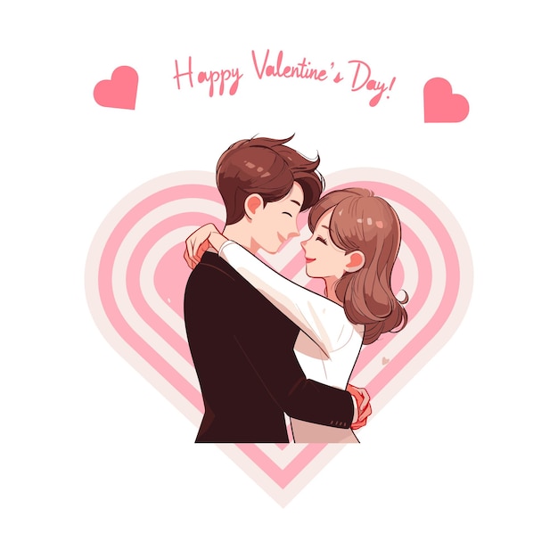 couple huging on a pink heart background happy valentines day greeting template