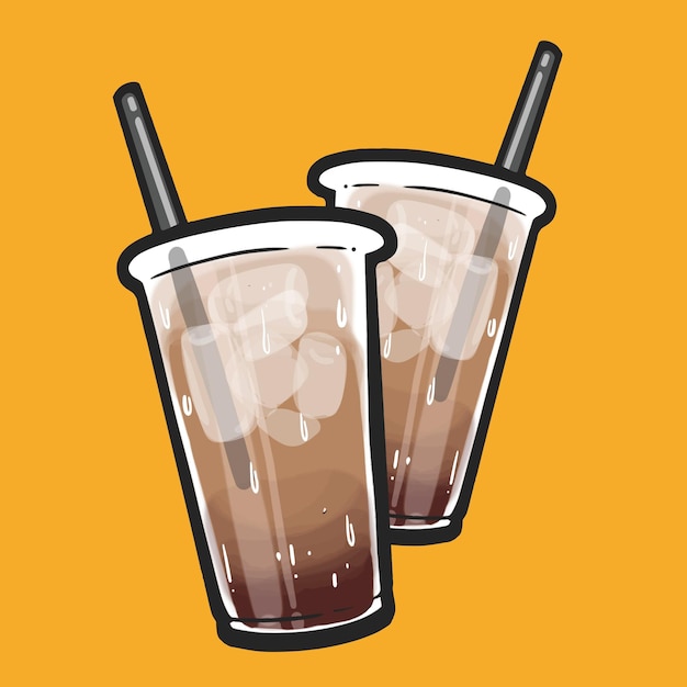 アイスコーヒーラテカップイラストのカップル