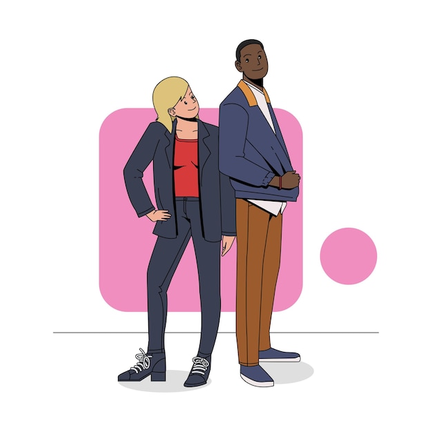 Vector couple illustration staring at each other