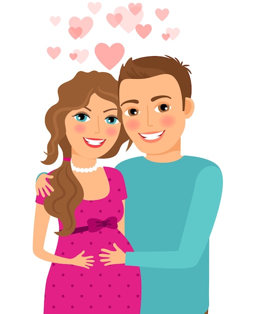 Влюбленная пара. беременная женщина с мужем. женат и улыбка, отношения и романтика. векторная иллюстрация