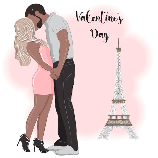 벡터 에펠탑 근처 파리의 커플 발렌타인 데이 벡터 일러스트 6