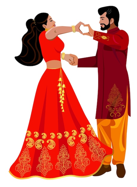 Vector couple indian dancing beautiful