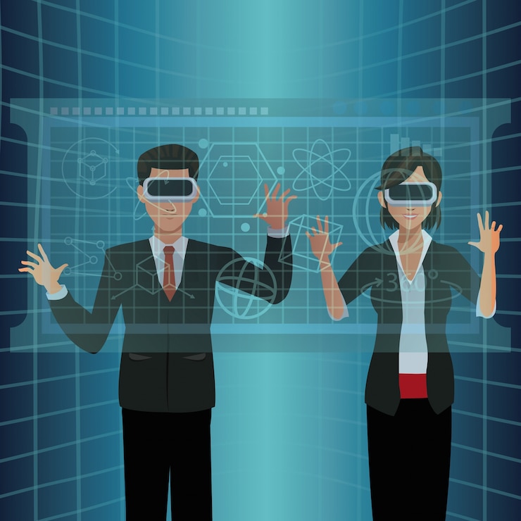 Vector couple interactivity vr goggles display virtual technology 