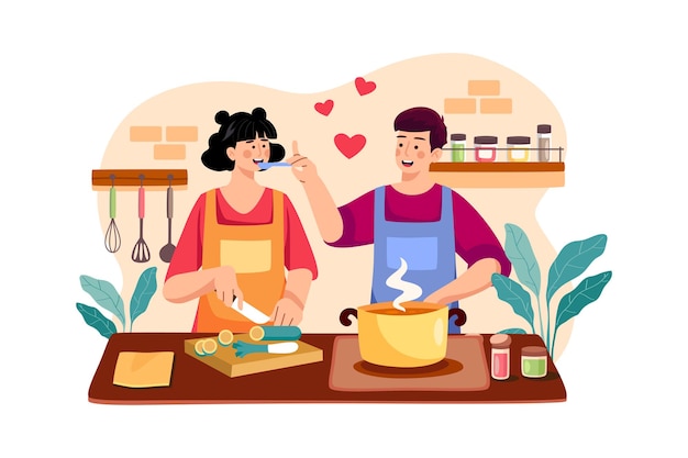 Vector couple is cooking together on march 8