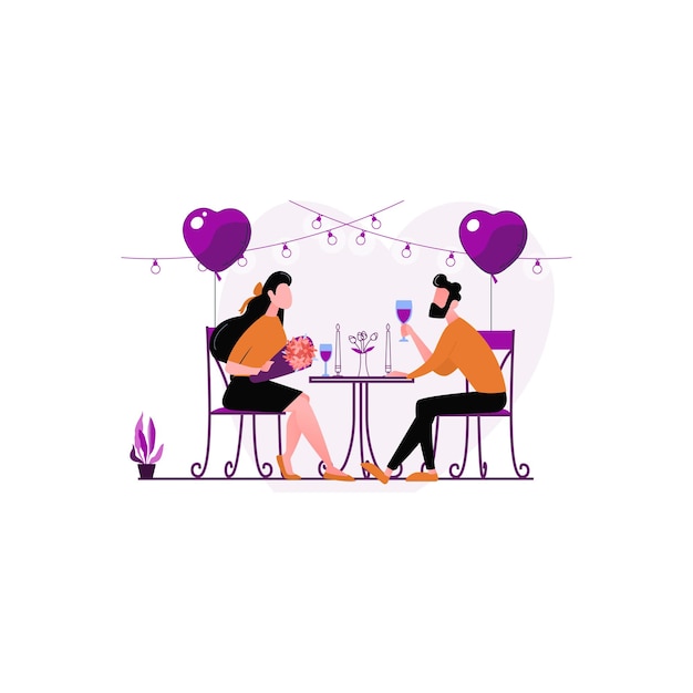 Vector the couple is having a romantic dinner