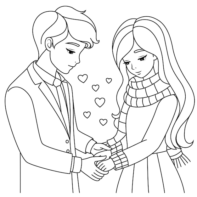 A couple is holding hands romantically coloring page Valentine colouring book