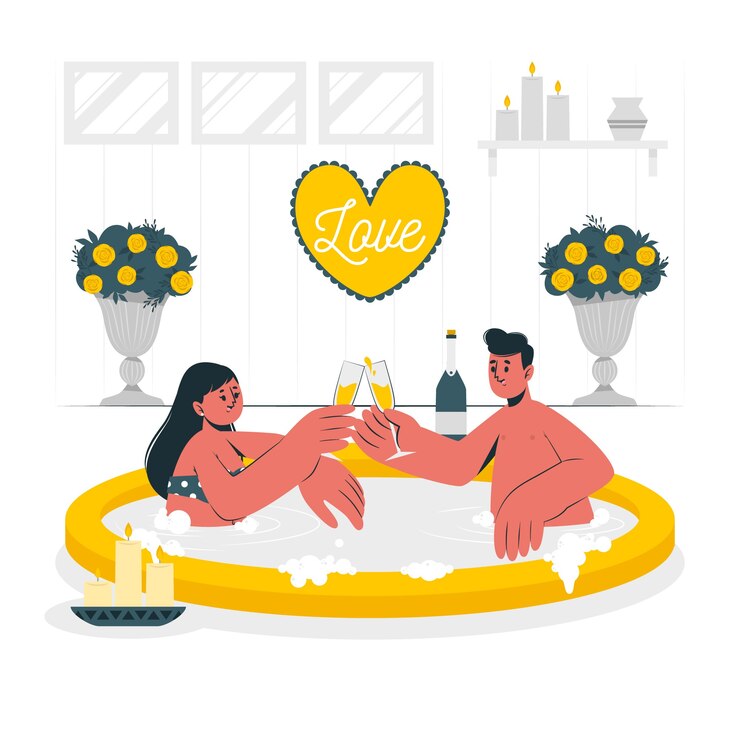 Vector couple in a jacuzzi concept illustration