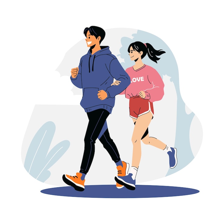 Vector couple jogging together flat style concept