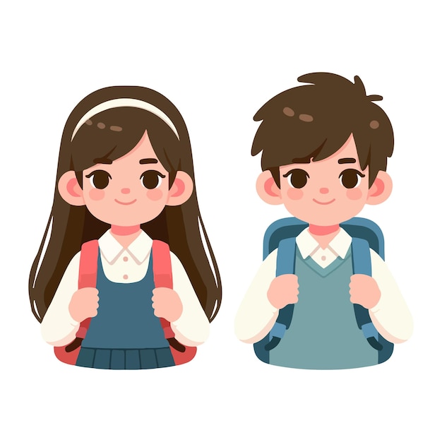 Vector couple kids student with smile illustration