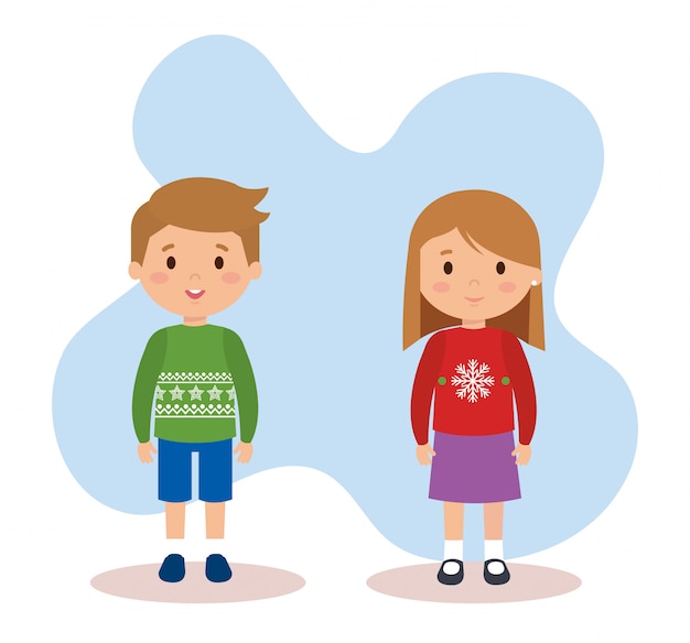 Vector couple kids with december clothes