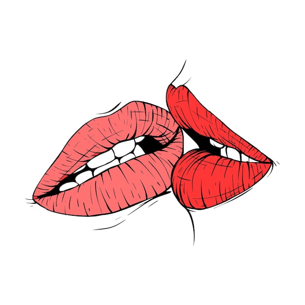 Vector couple kissing lips sketch vector illustration line art