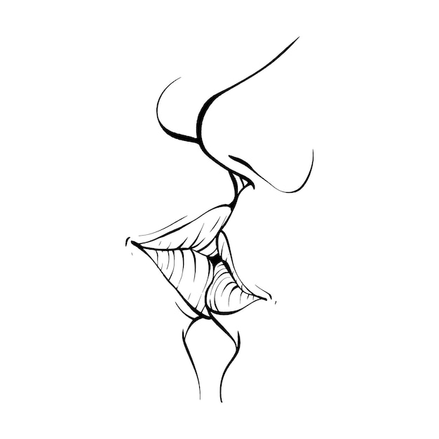 Vector couple kissing lips sketch vector illustration line art