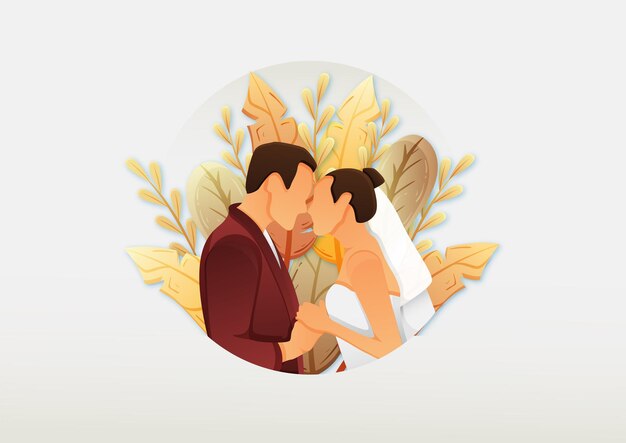 結婚式のイラストでキスするカップル