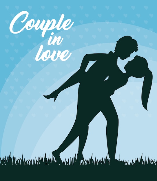 Couple leaning over for kiss silhouettes