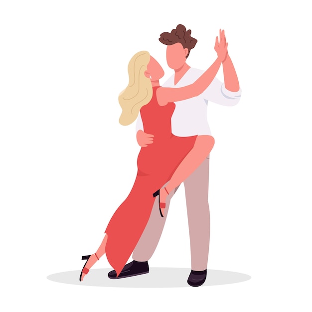 Couple learning tango dance style semi flat color vector characters Posing figures Full body people on white Active hobby simple cartoon style illustration for web graphic design and animation