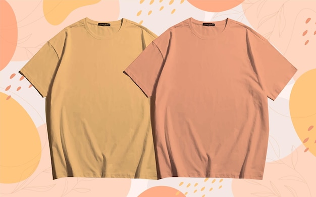 Vettore un paio di mockup di magliette bianche marrone chiaro e arancione chiaro con un design minimalista